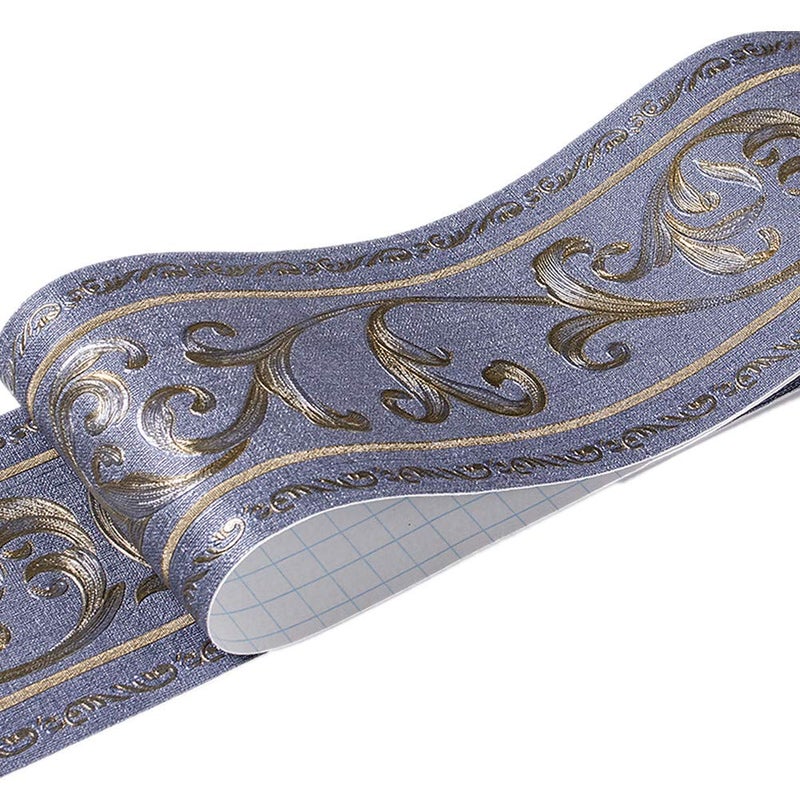 UPREDO 3D Decorative Floral Molding Waterproof Wallpaper Border Peel and Stick for Bathroom Kitchen Counter Top Backsplash Tiles Sticker,4 Inch by 16.4Ft (Dark Blue) - Image 1